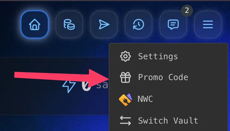 Tap Promo Code in the menu