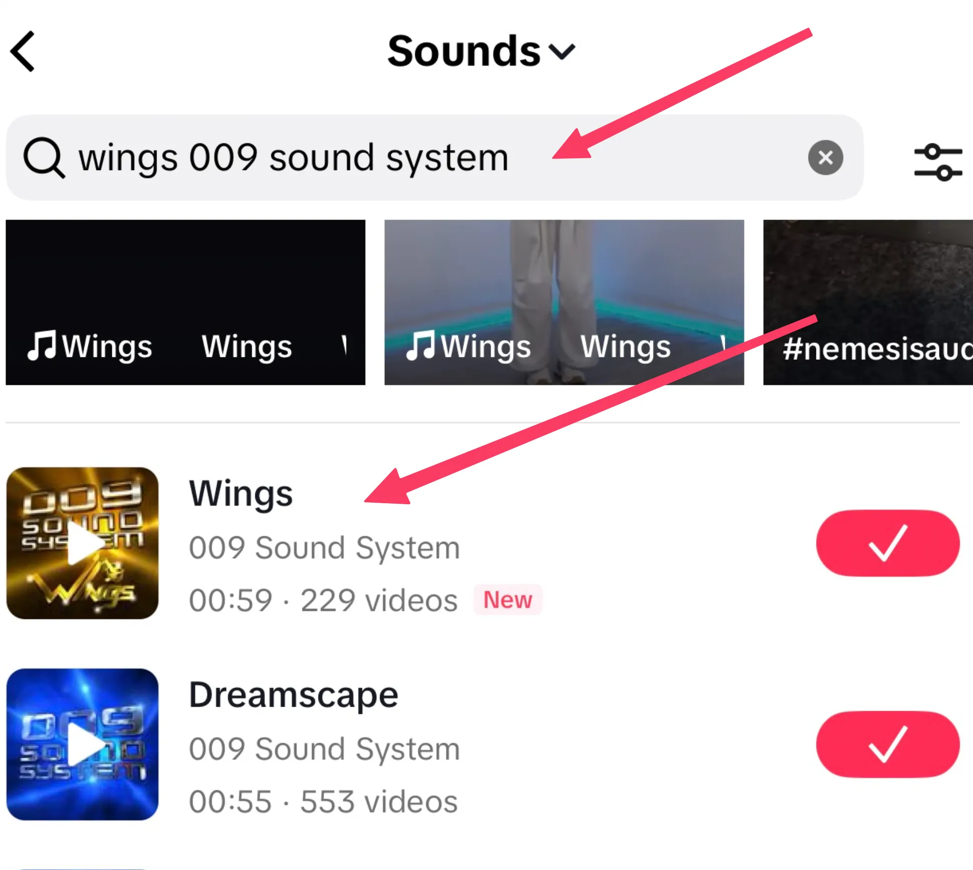 Finding Wings in TikTok music search